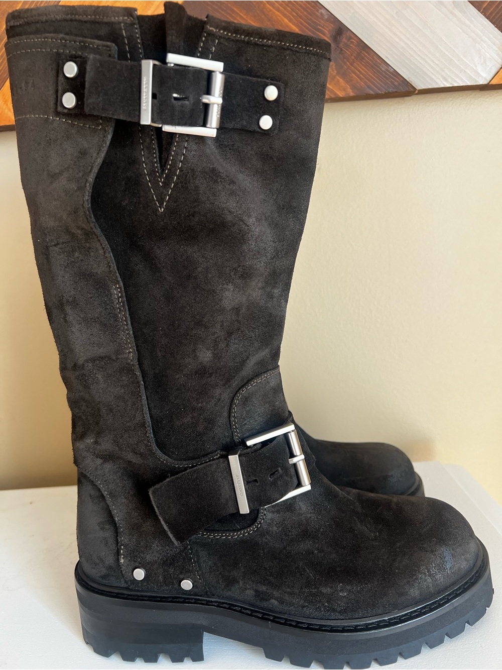 All Saints Tay Biker Suede Boots. Size 8 NWOT - Picture 3 of 10